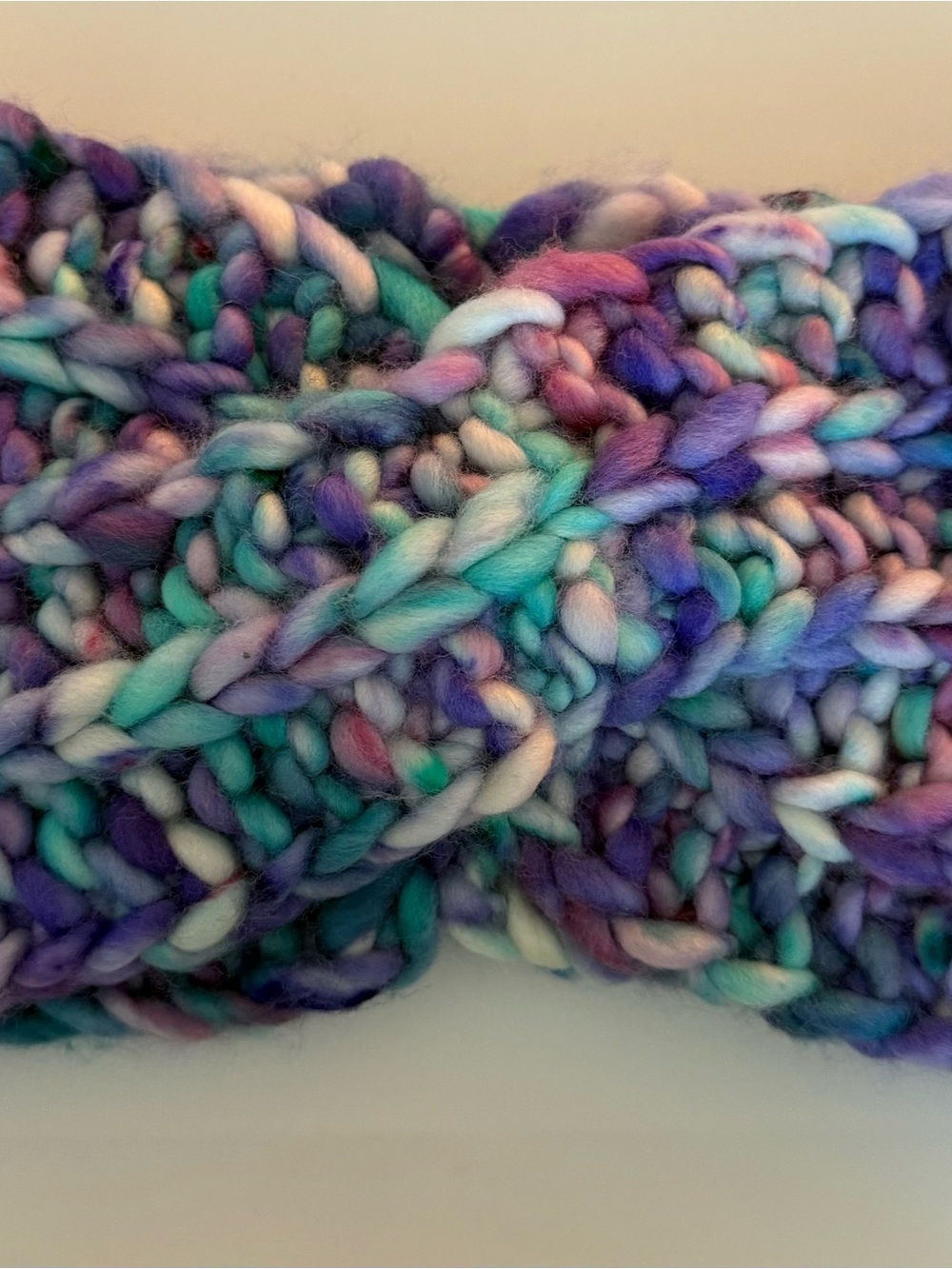 Handmade Chunky Knit Women’s Headband - Purple & Teal Mix